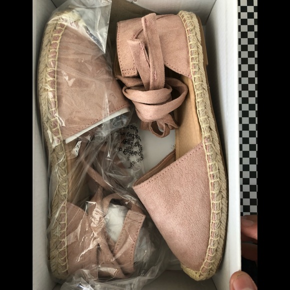 Pink Faux Suede Crochet Espadrille Ankle Wrap Tie - Picture 6 of 6